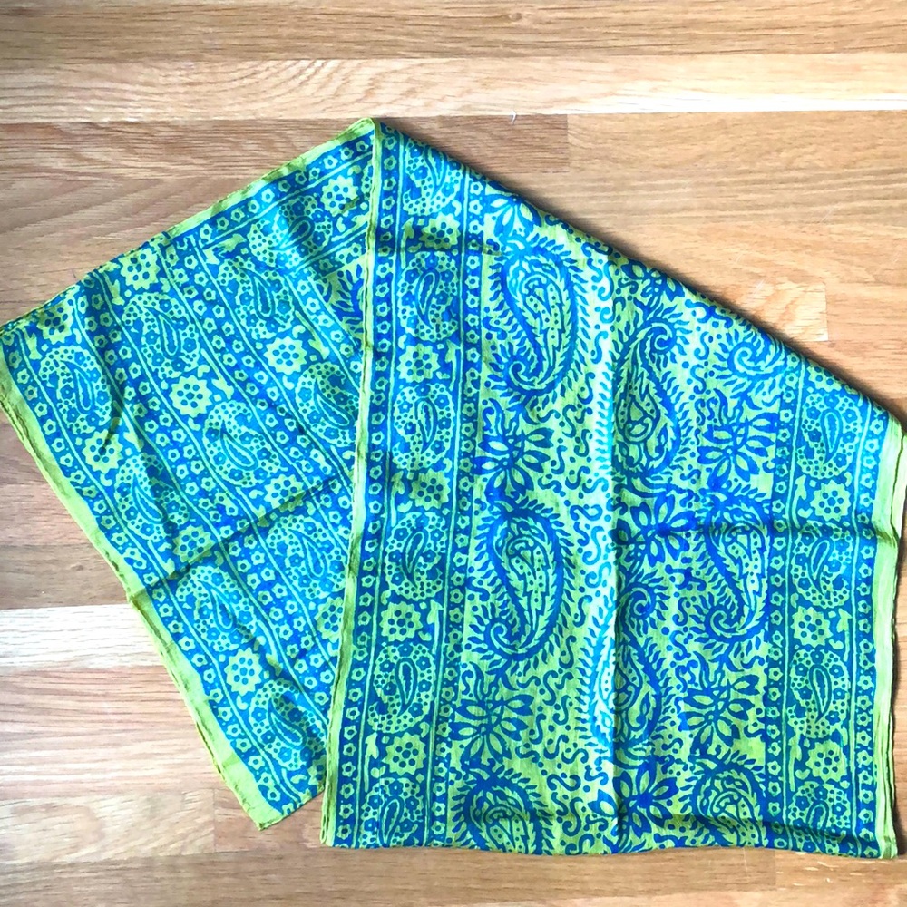 Lime Green & Cobalt Blue Paisley Silk Scarf